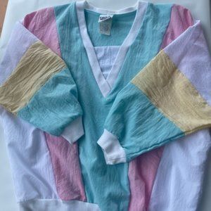 VINTAGE TEDDI SPORT WOMEN'S TOP SIZE M  BLUE, WHITE, PINK AND YELLOW